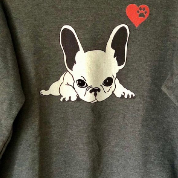 French Bulldog Boston Terrier Heart/Paw Gray Fleece Sweatshirt Unisex - S - Picture 3 of 7